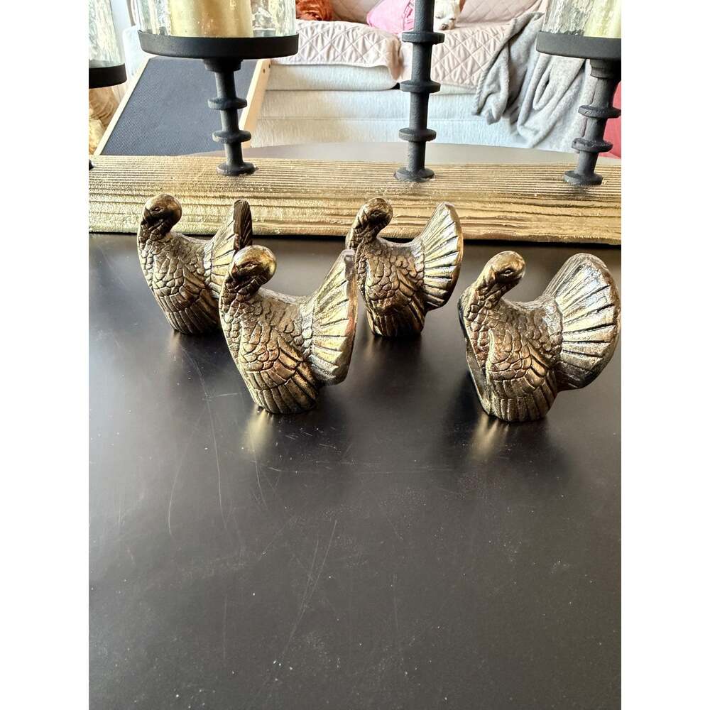Brass Turkey Napkin Rings Set of 4 | Elegant Thanksgiving Table Decor - Picture 4 of 10